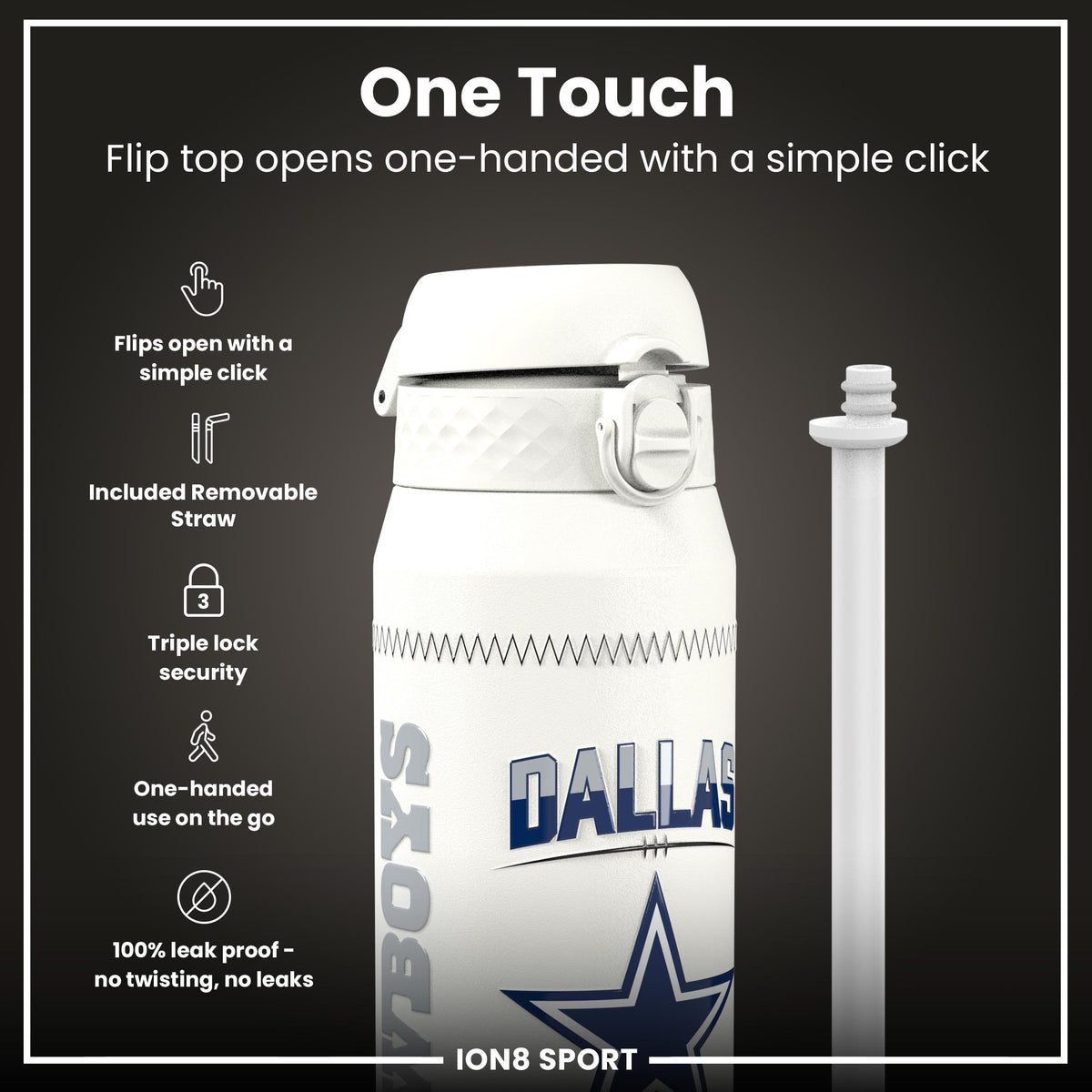 NFL x Ion8 Sports, Insulated Bottle, GameDay Series, Parsons Cowboys, 750ml (24oz)