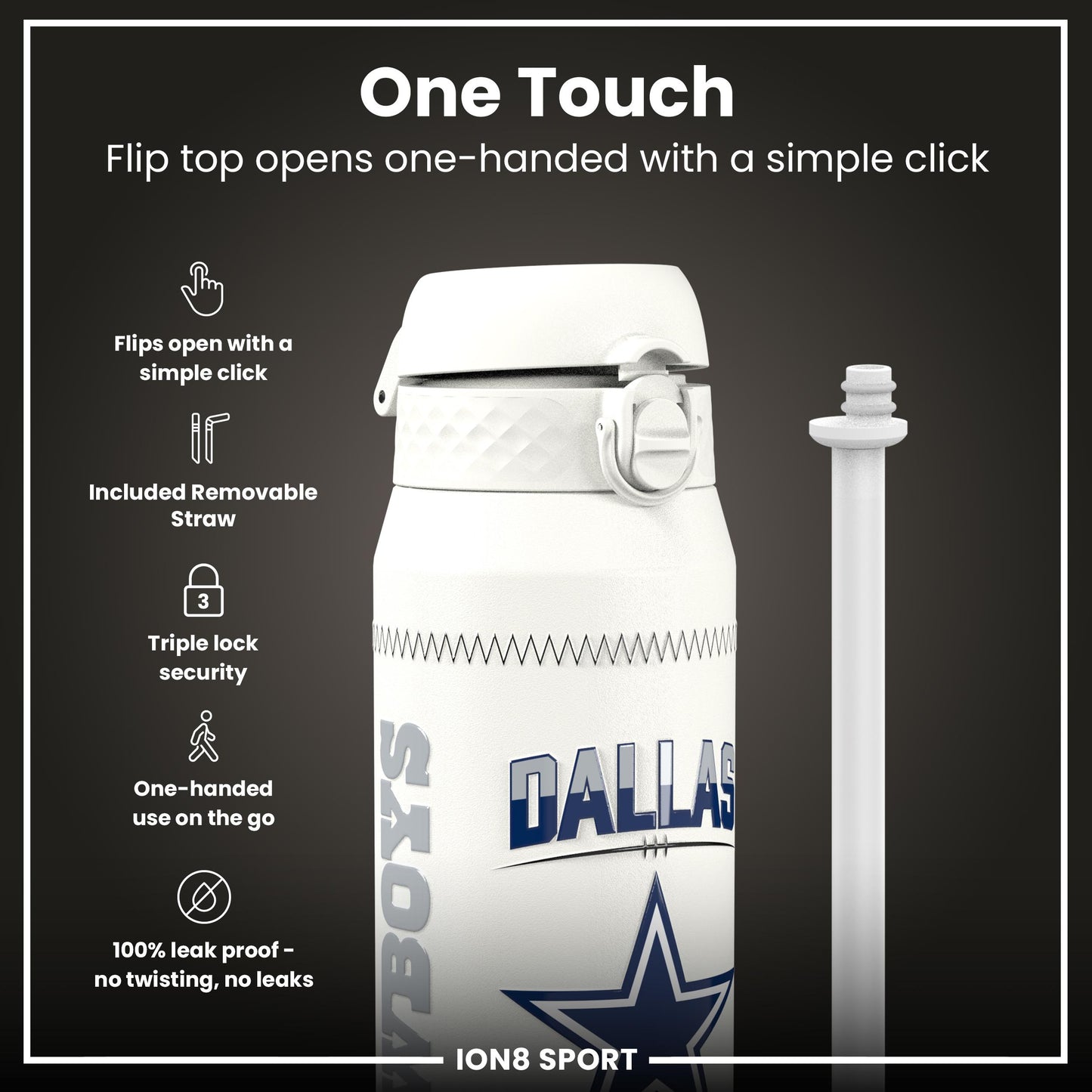 NFL x Ion8 Sports, Insulated Bottle, GameDay Series, Parsons Cowboys, 750ml (24oz)