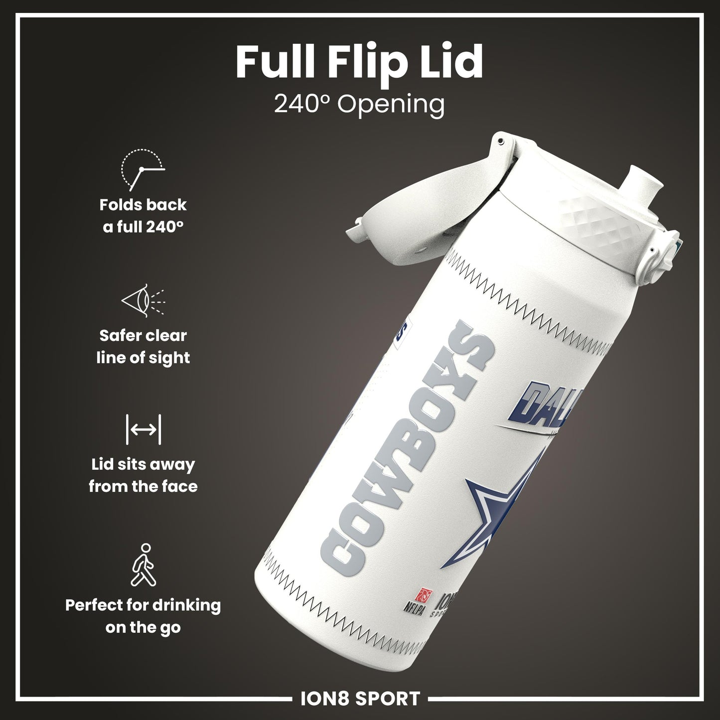 NFL x Ion8 Sports, Insulated Bottle, GameDay Series, Parsons Cowboys, 750ml (24oz)