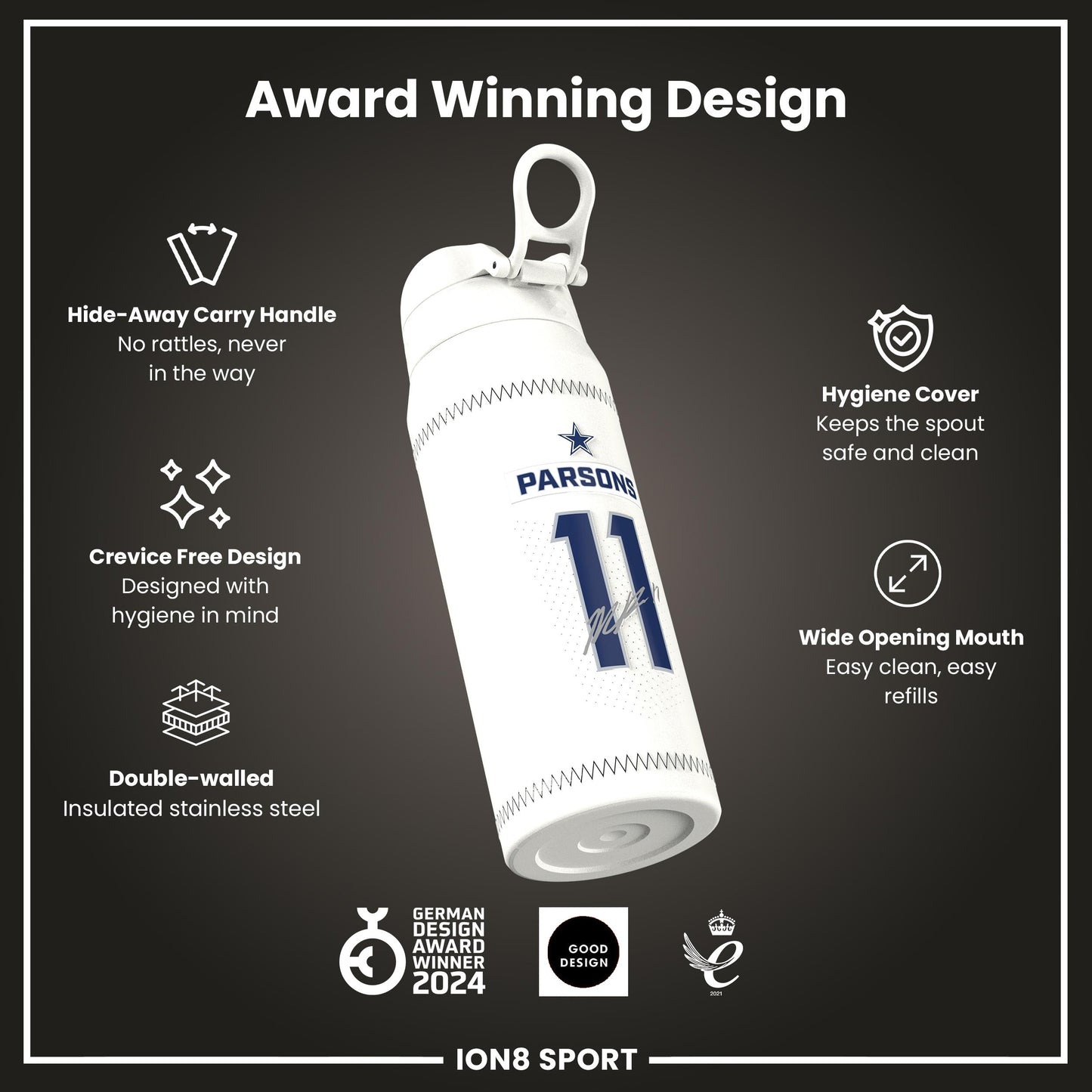 NFL x Ion8 Sports, Insulated Bottle, GameDay Series, Parsons Cowboys, 750ml (24oz)