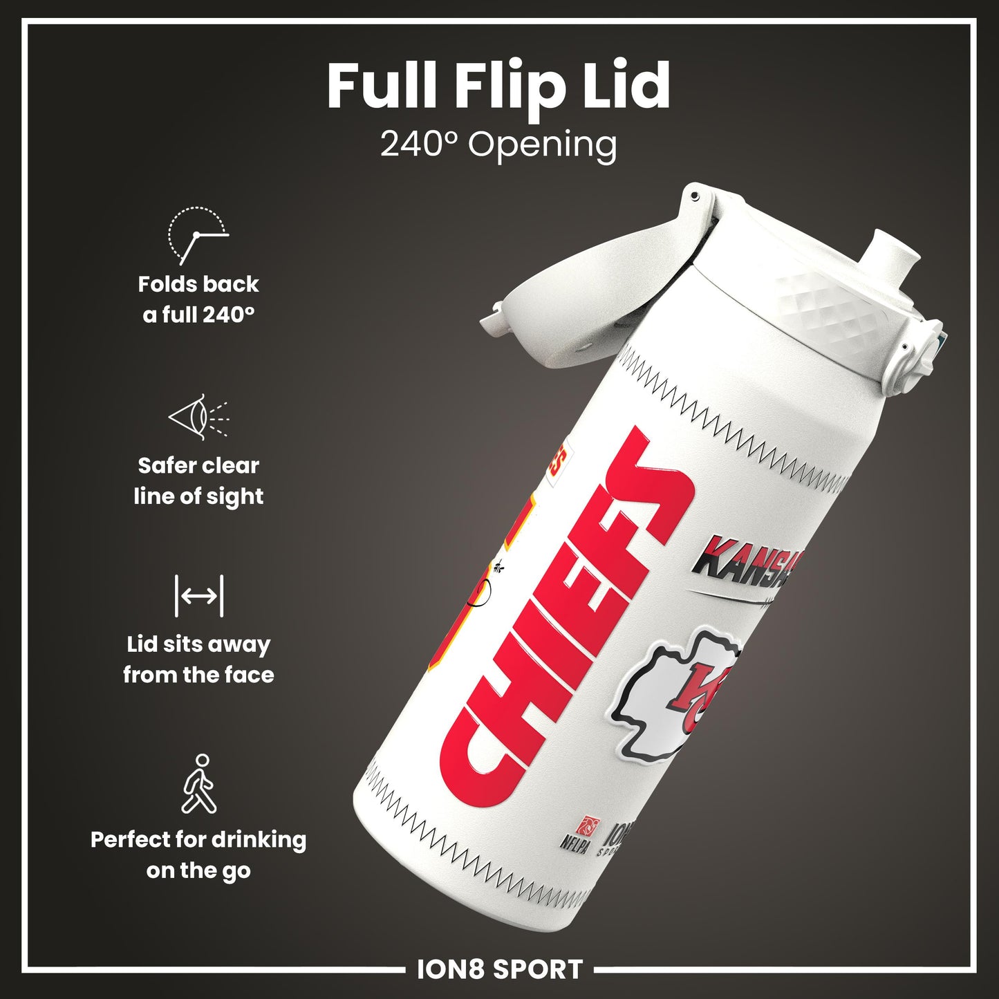 NFL x Ion8 Sports, Insulated Bottle, GameDay Series, Mahomes Chiefs, 750ml (24oz)