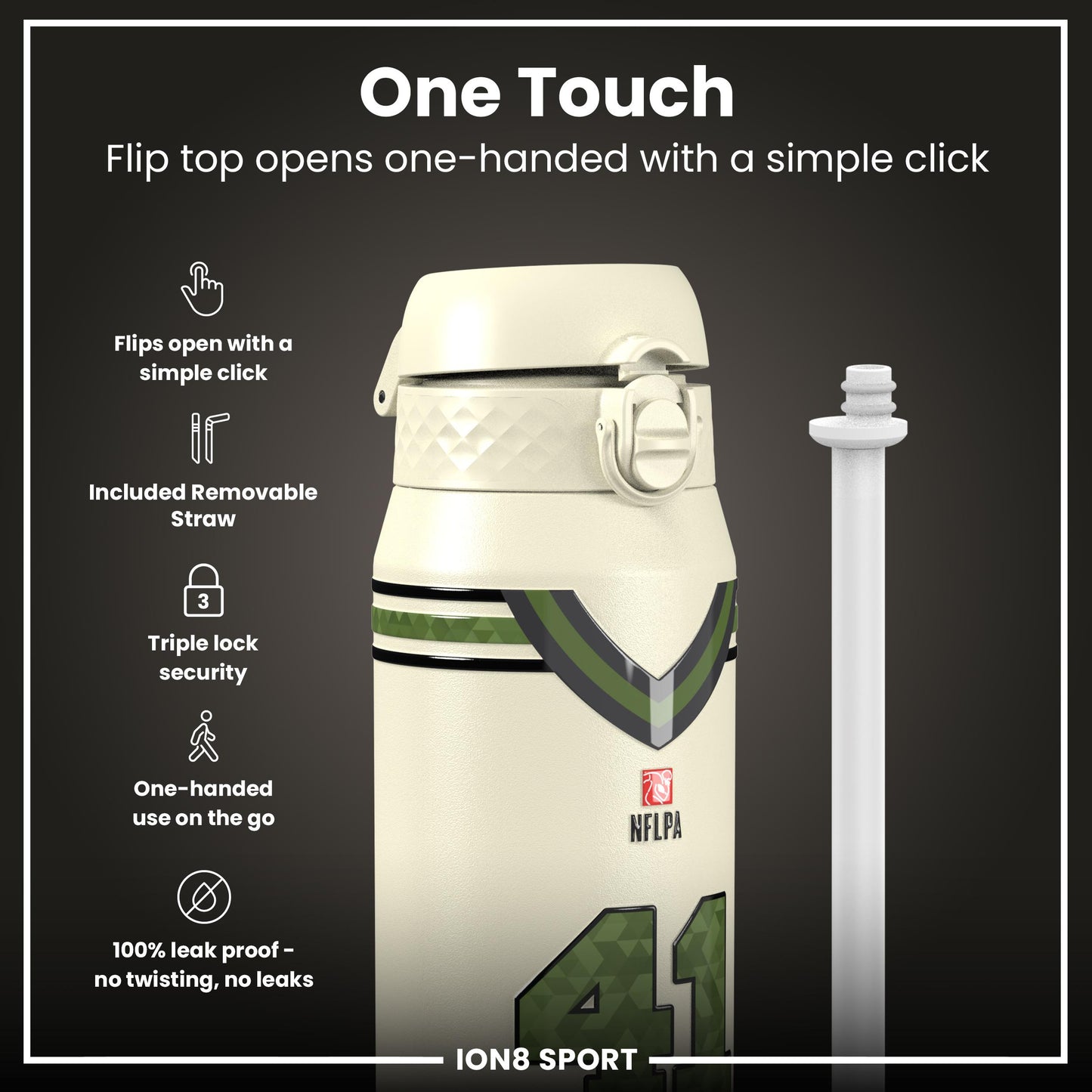 NFL x Ion8 Sports, Insulated Bottle, Icon Series, Alvin Kamara, 750ml (24oz)