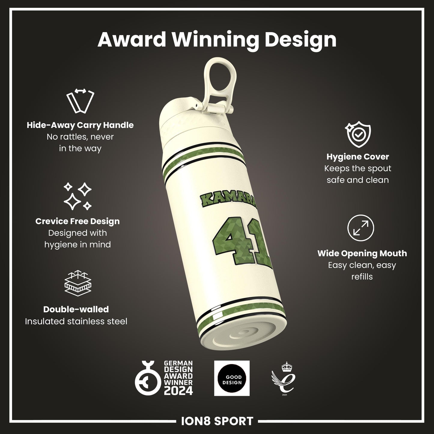 NFL x Ion8 Sports, Insulated Bottle, Icon Series, Alvin Kamara, 750ml (24oz)