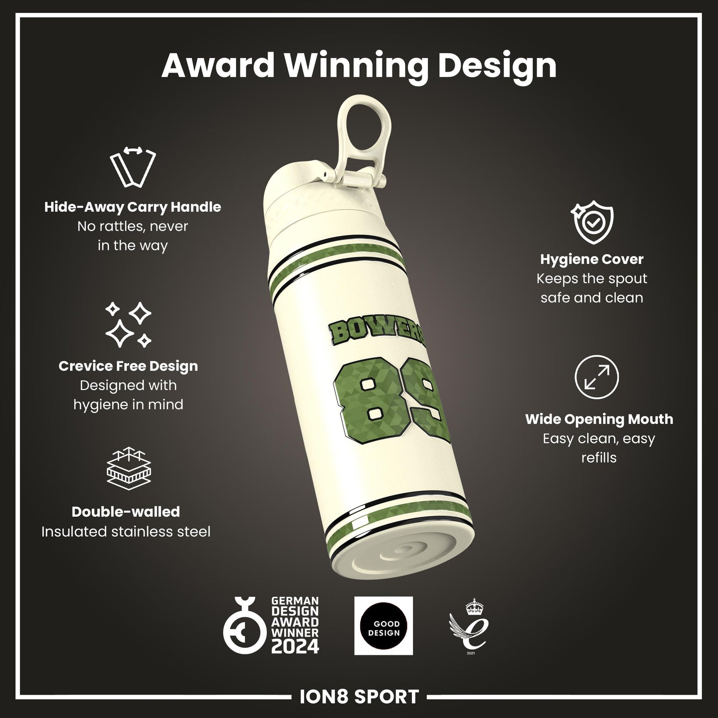 NFL x Ion8 Sports, Insulated Bottle, Icon Series, Brock Bowers, 750ml (24oz)