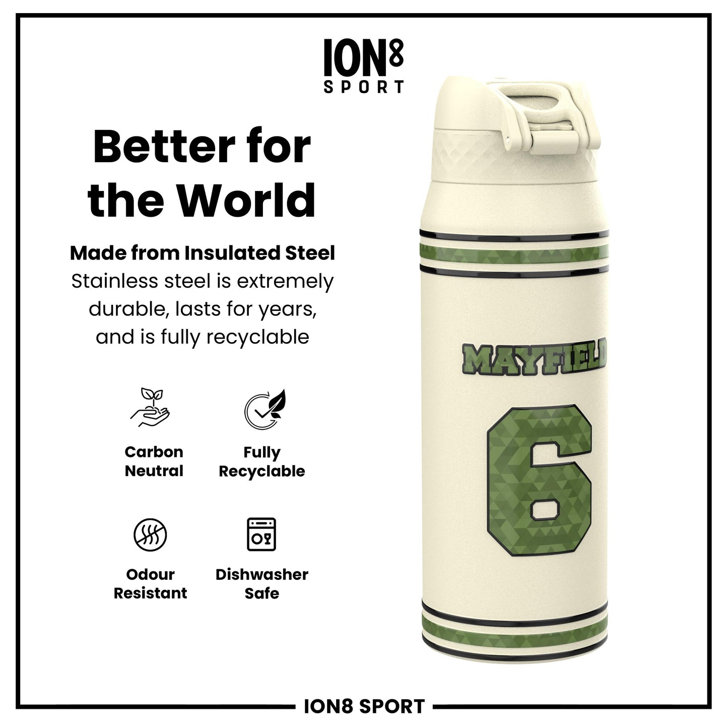 NFL x Ion8 Sports, Insulated Bottle, Icon Series, Baker Mayfield, 750ml (24oz)