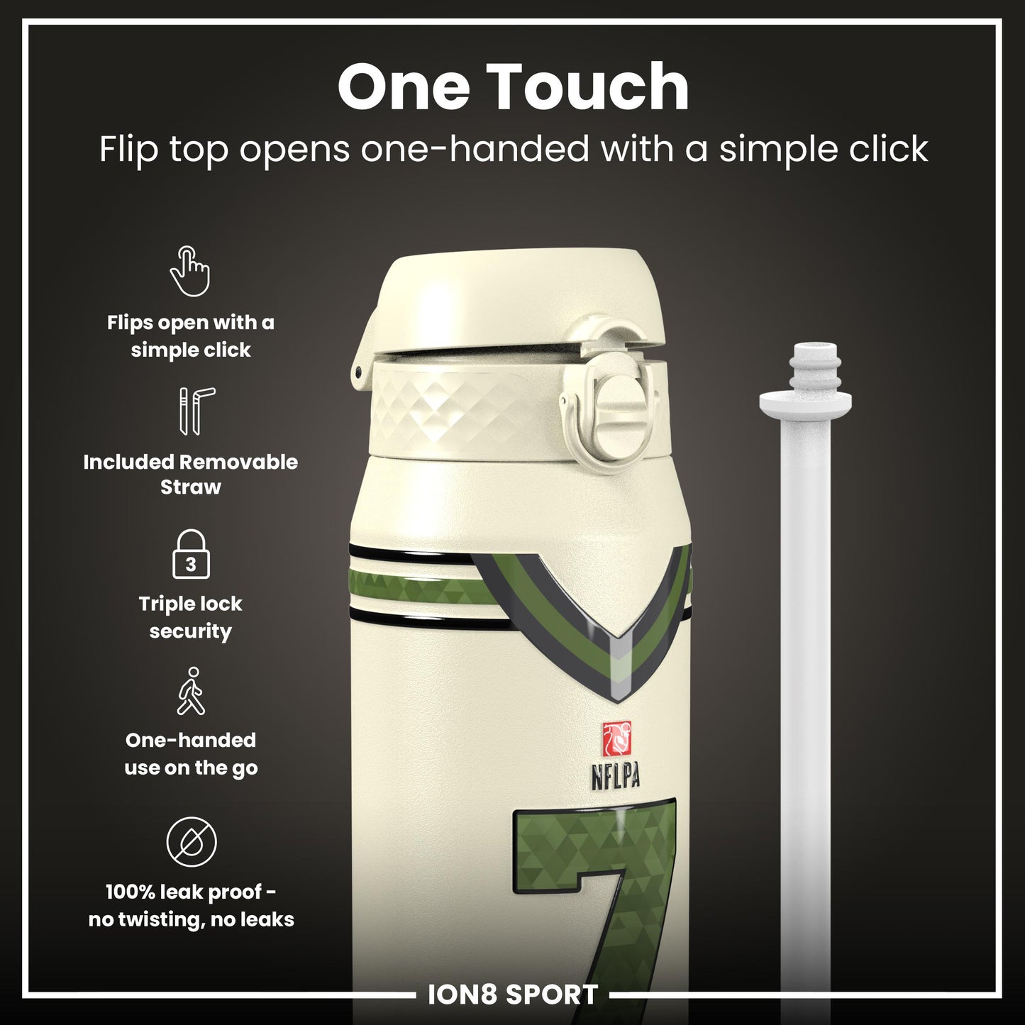 NFL x Ion8 Sports, Insulated Bottle, Icon Series, Bijan Robinson, 750ml (24oz)