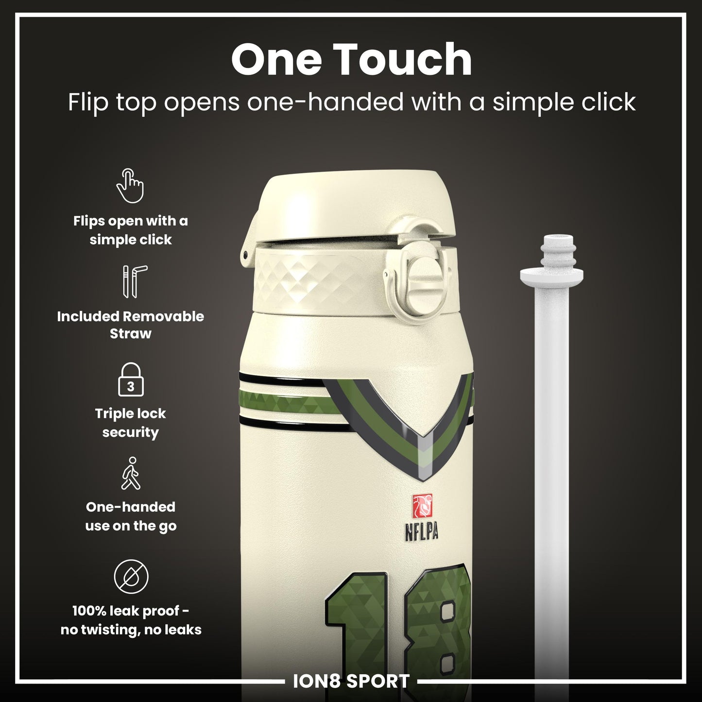 NFL x Ion8 Sports, Insulated Bottle, Icon Series, Caleb Williams, 750ml (24oz)