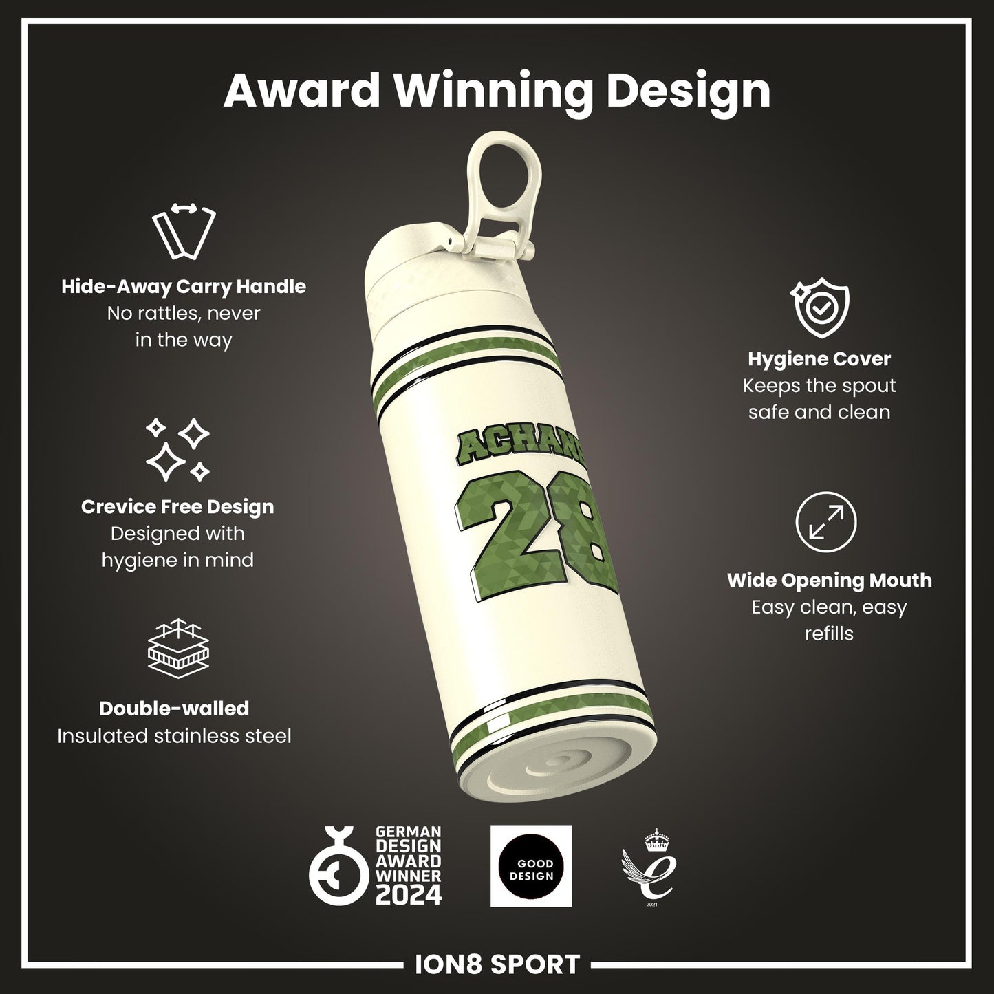 NFL x Ion8 Sports, Insulated Bottle, Icon Series, De'Von Achane, 750ml (24oz)