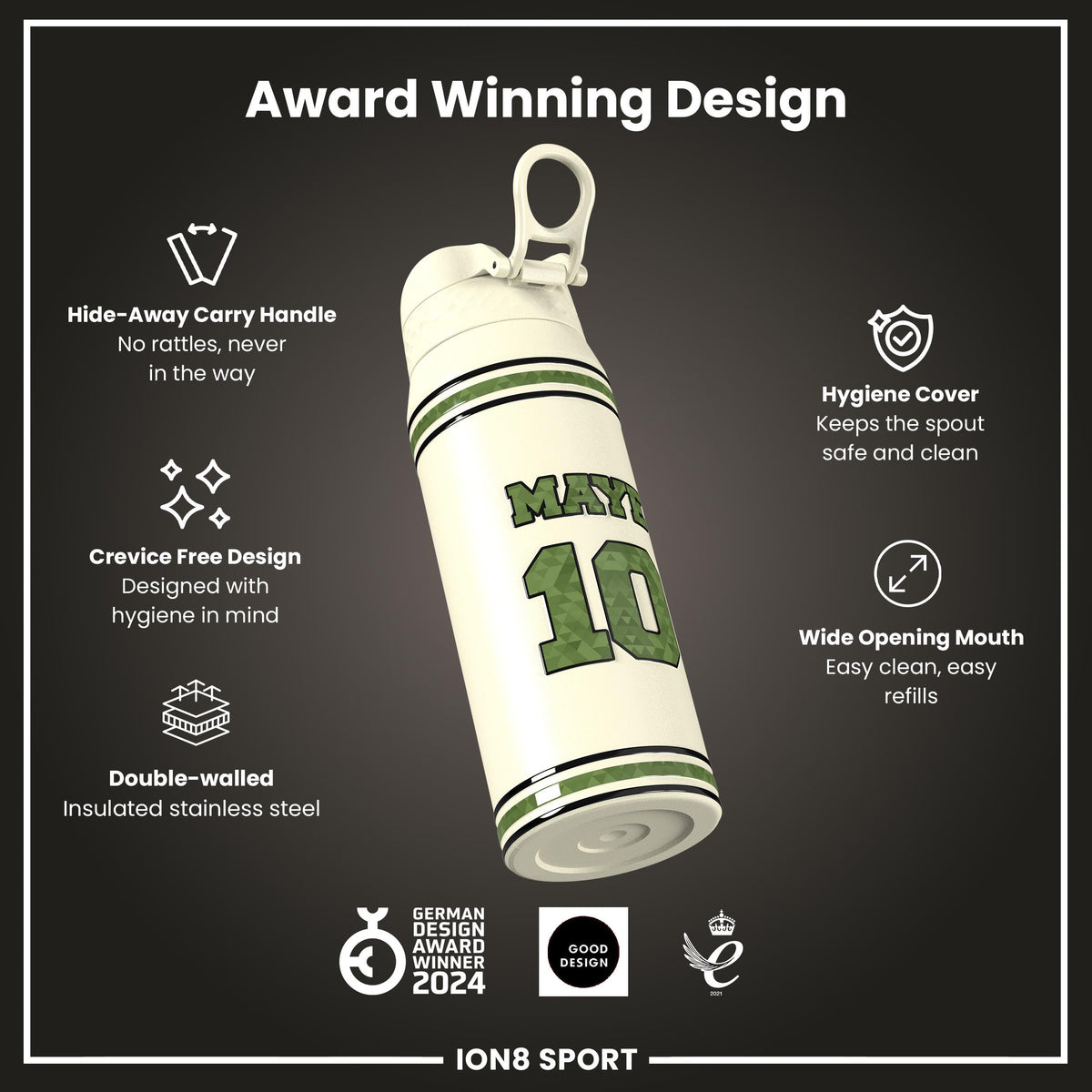 NFL x Ion8 Sports, Insulated Bottle, Icon Series, Drake Maye, 750ml (24oz)