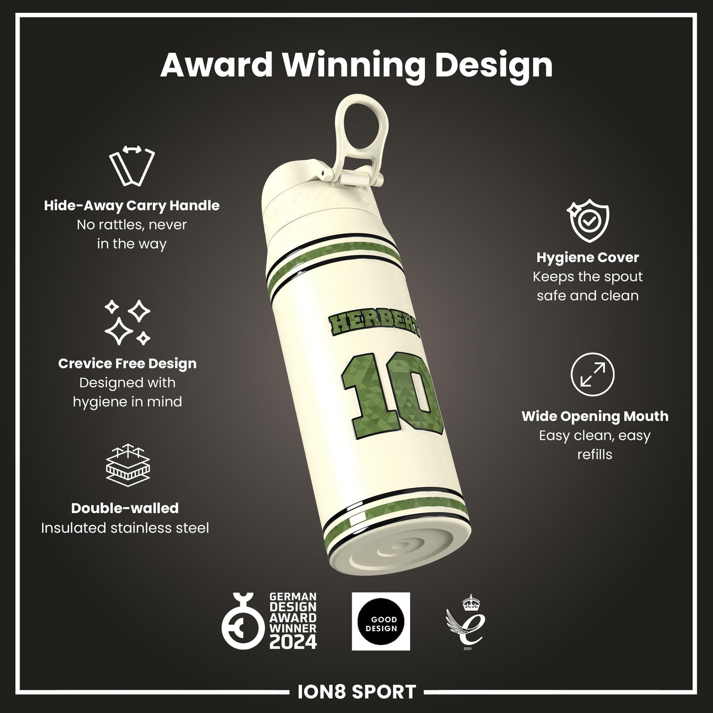 NFL x Ion8 Sports, Insulated Bottle, Icon Series, Justin Herbert, 750ml (24oz)
