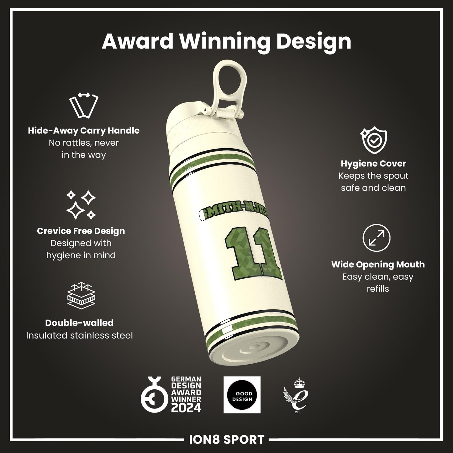 NFL x Ion8 Sports, Insulated Bottle, Icon Series, Jaxon Smith-Njigba, 750ml (24oz)