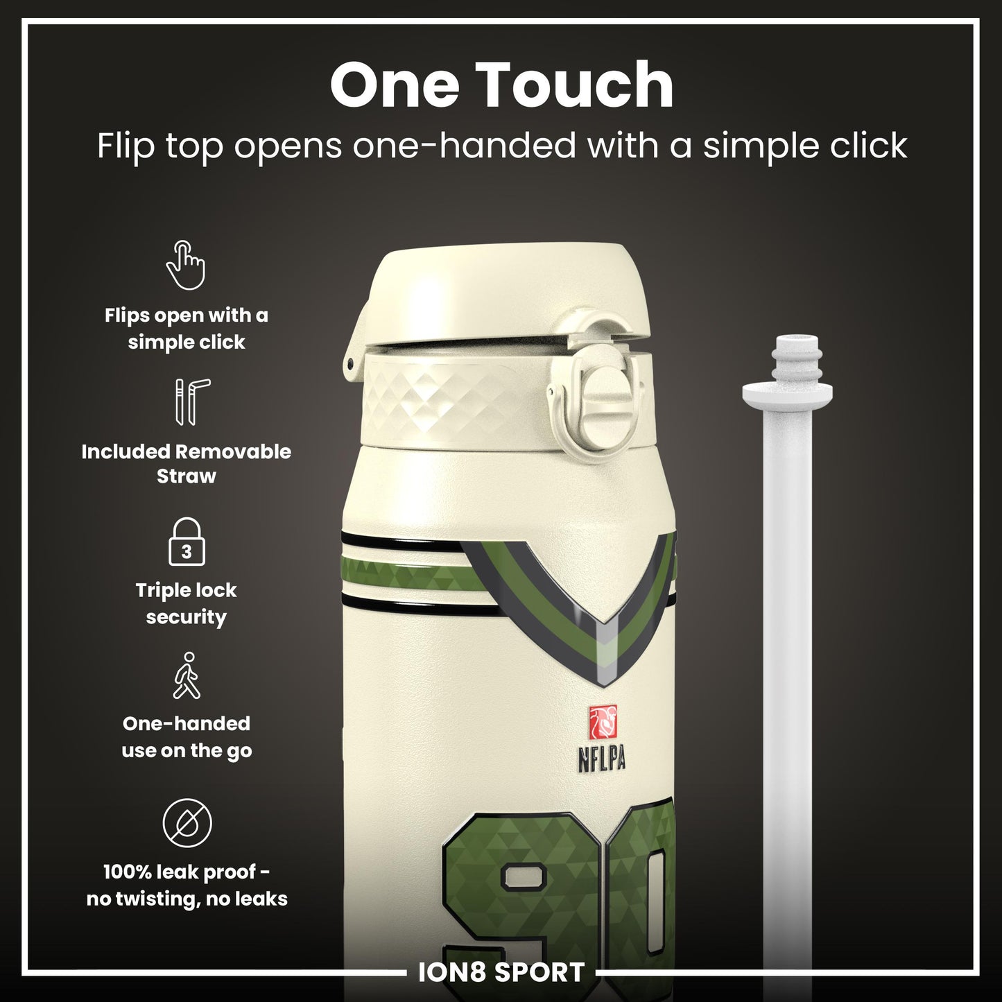 NFL x Ion8 Sports, Insulated Bottle, Icon Series, TJ Watt, 750ml (24oz)