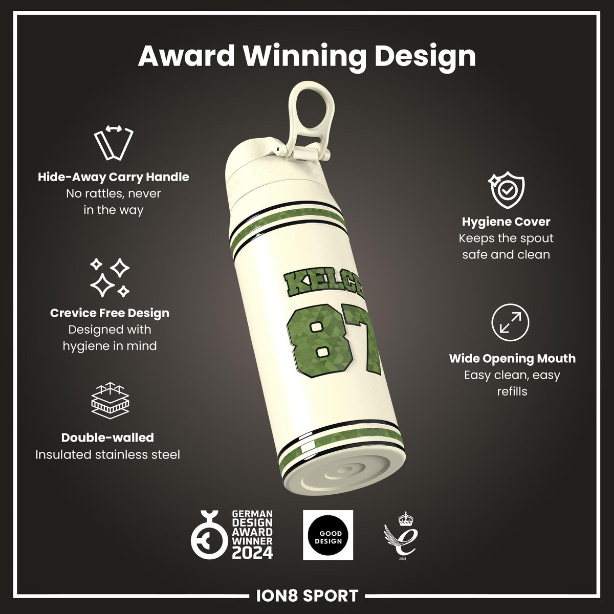 NFL x Ion8 Sports, Insulated Bottle, Icon Series, Travis Kelce, 750ml (24oz)