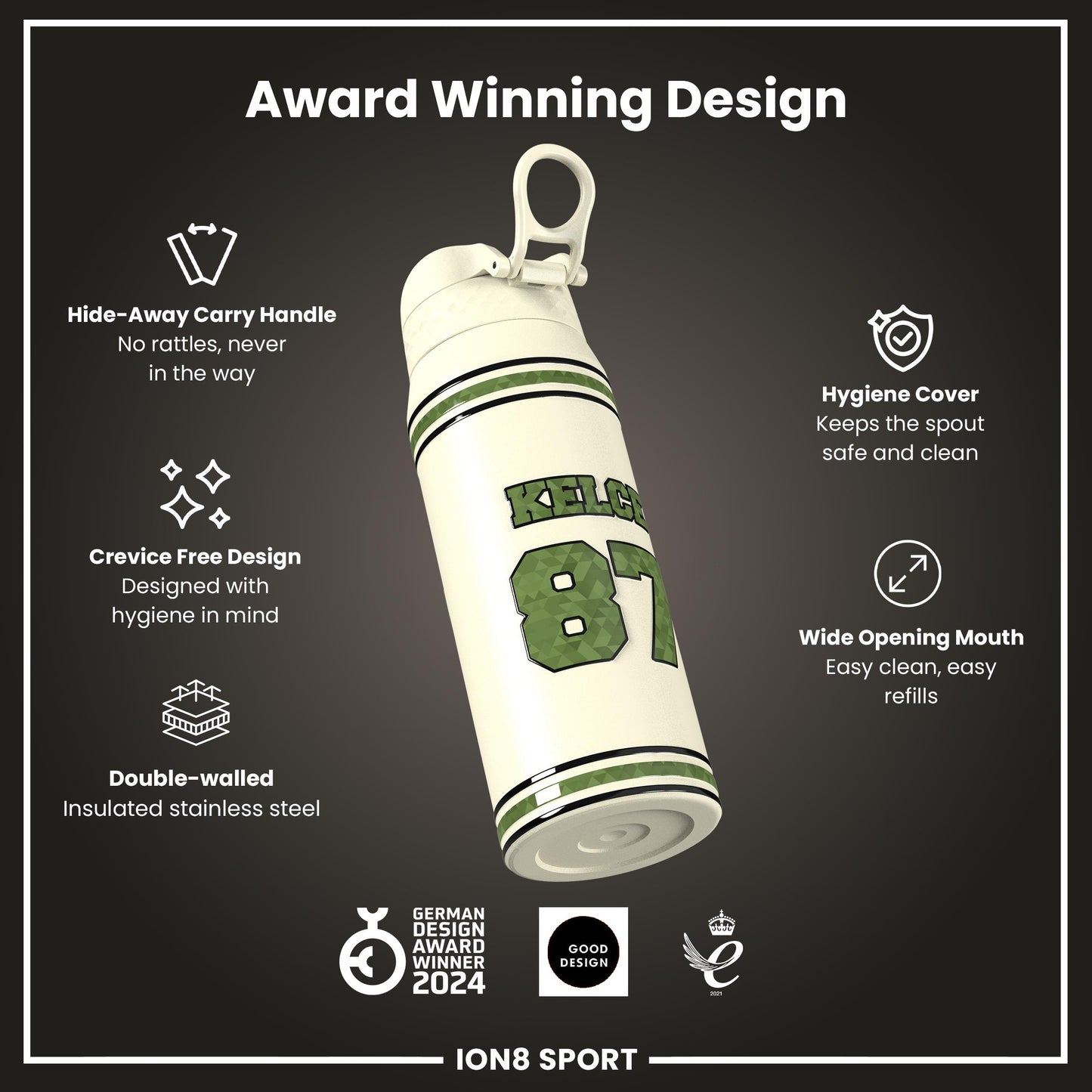 NFL x Ion8 Sports, Insulated Bottle, Icon Series, Travis Kelce, 750ml (24oz)