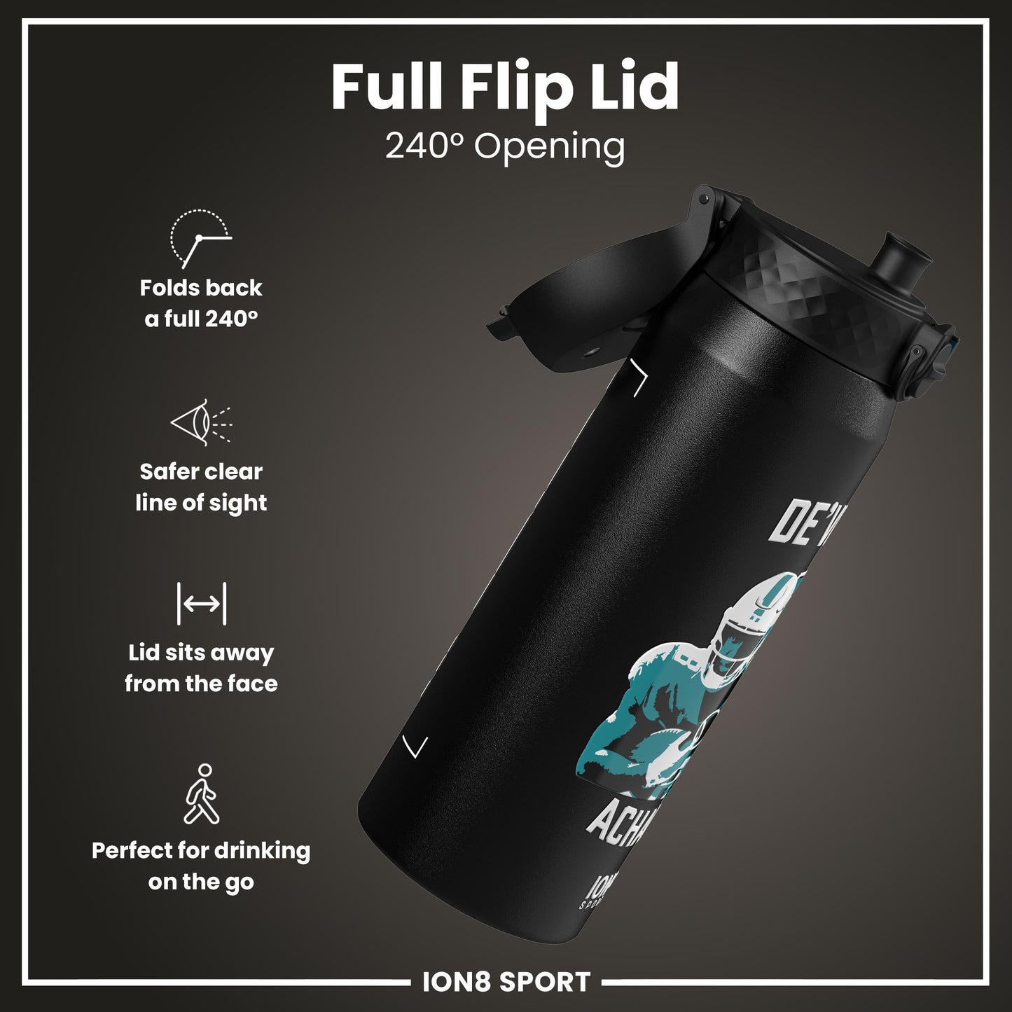 NFL x Ion8 Sports, Insulated Bottle, Locked In Series, De'von Achane, 750ml (24oz)