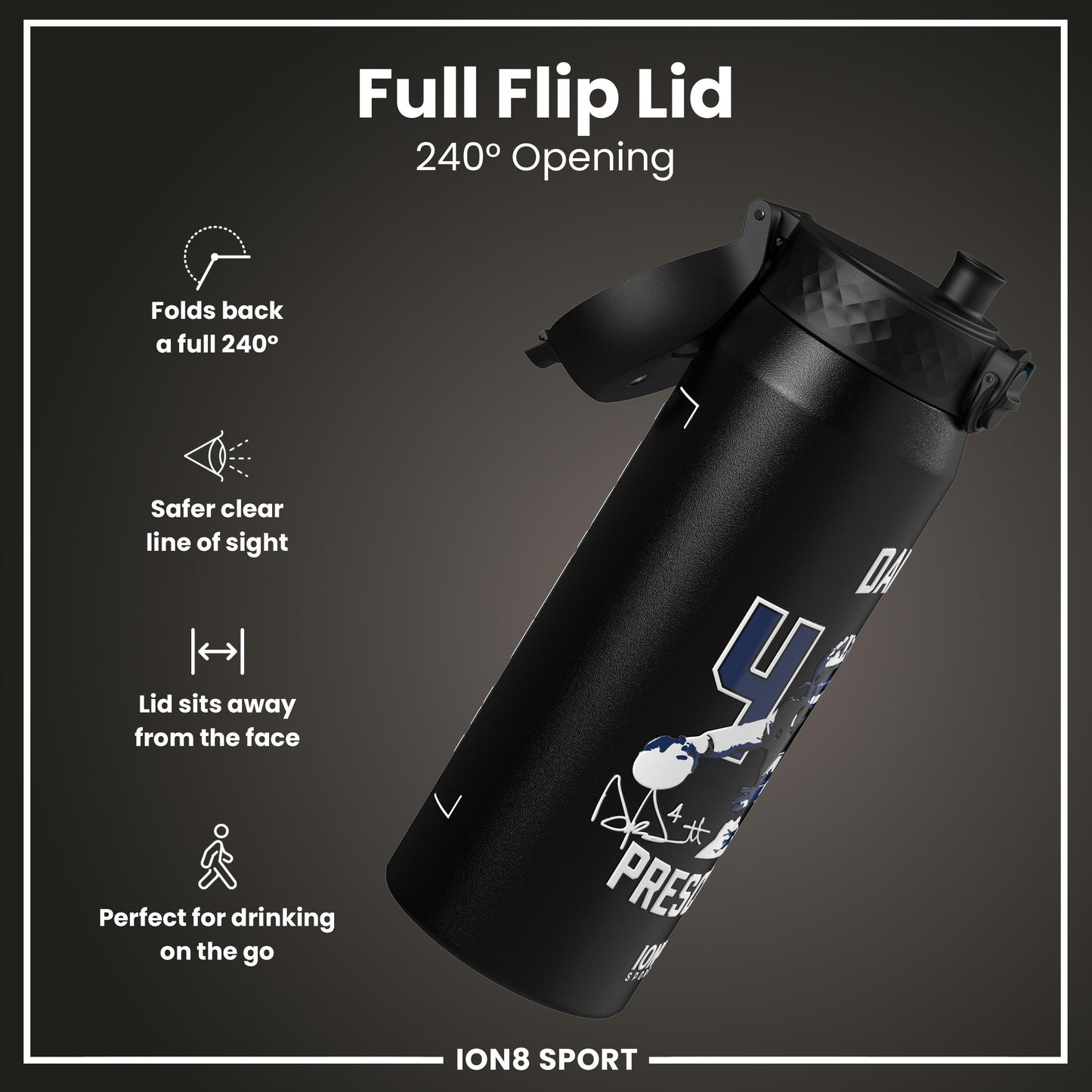 NFL x Ion8 Sports, Insulated Bottle, Locked In Series, Dak Prescott, 750ml (24oz)