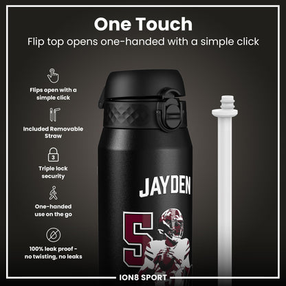 NFL x Ion8 Sports, Insulated Bottle, Locked In Series, Jayden Daniels, 750ml (24oz)