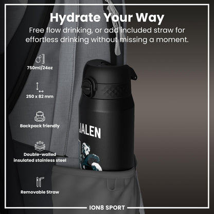 NFL x Ion8 Sports, Insulated Bottle, Locked In Series, Jalen Hurts, 750ml (24oz)