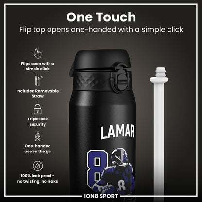 NFL x Ion8 Sports, Insulated Bottle, Locked In Series, Lamar Jackson, 750ml (24oz)