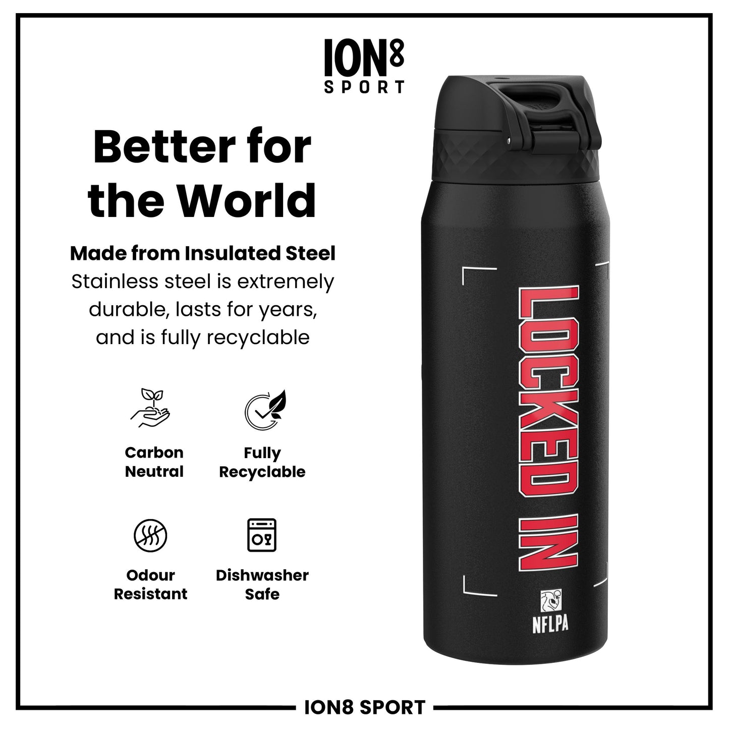 NFL x Ion8 Sports, Insulated Bottle, Locked In Series, Patrick Mahomes, 750ml (24oz)