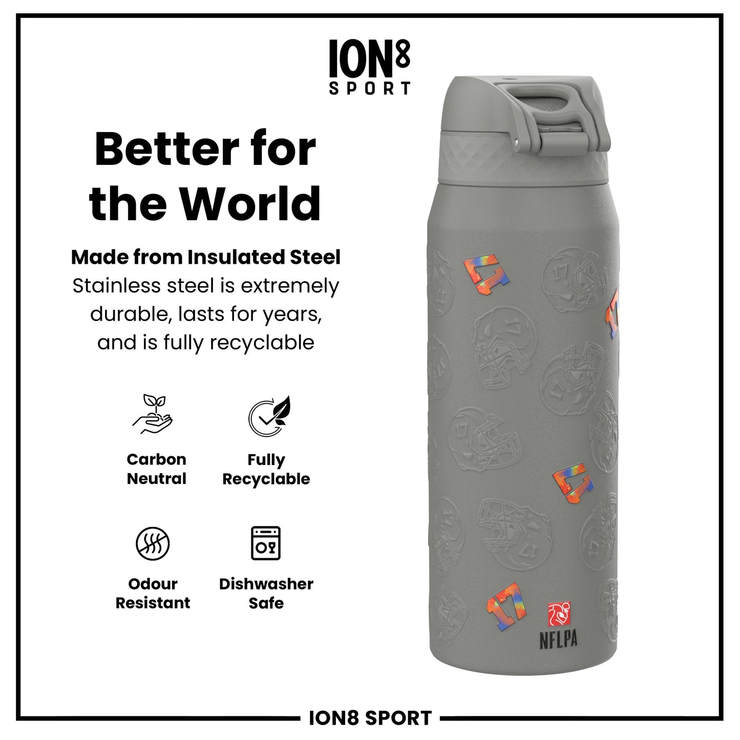 NFL x Ion8 Sports, Insulated Bottle, Signature Series, Josh Allen, 750ml (24oz)