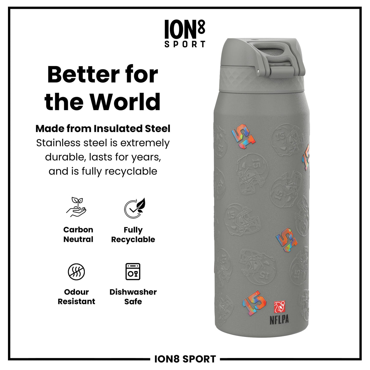NFL x Ion8 Sports, Insulated Bottle, Signature Series, Patrick Mahomes, 750ml (24oz)