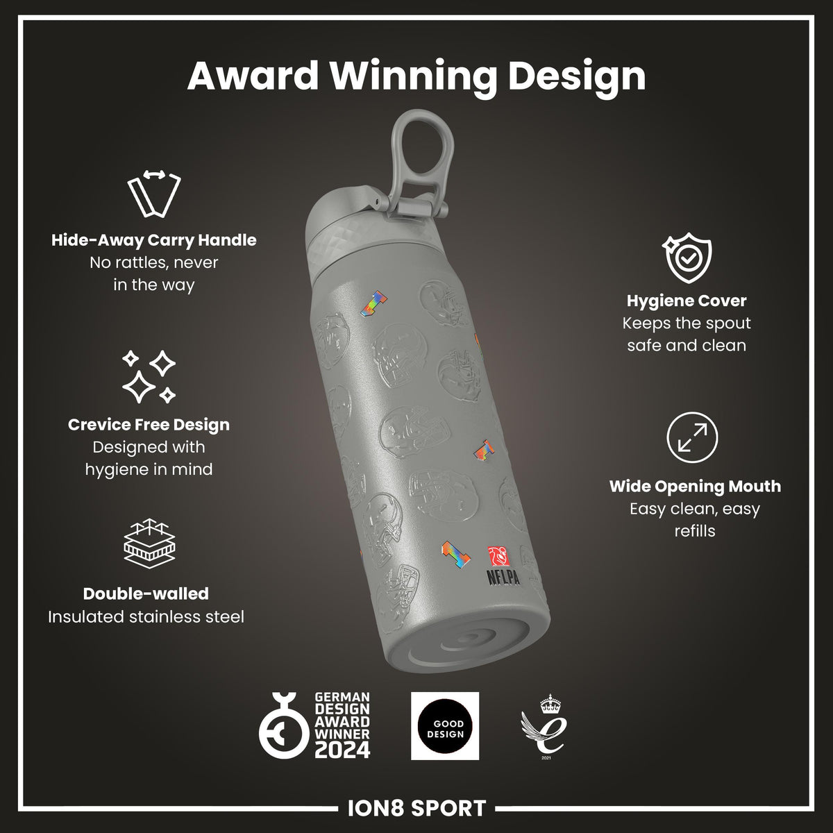 NFL x Ion8 Sports, Insulated Bottle, Signature Series, Sauce Gardner, 750ml (24oz)
