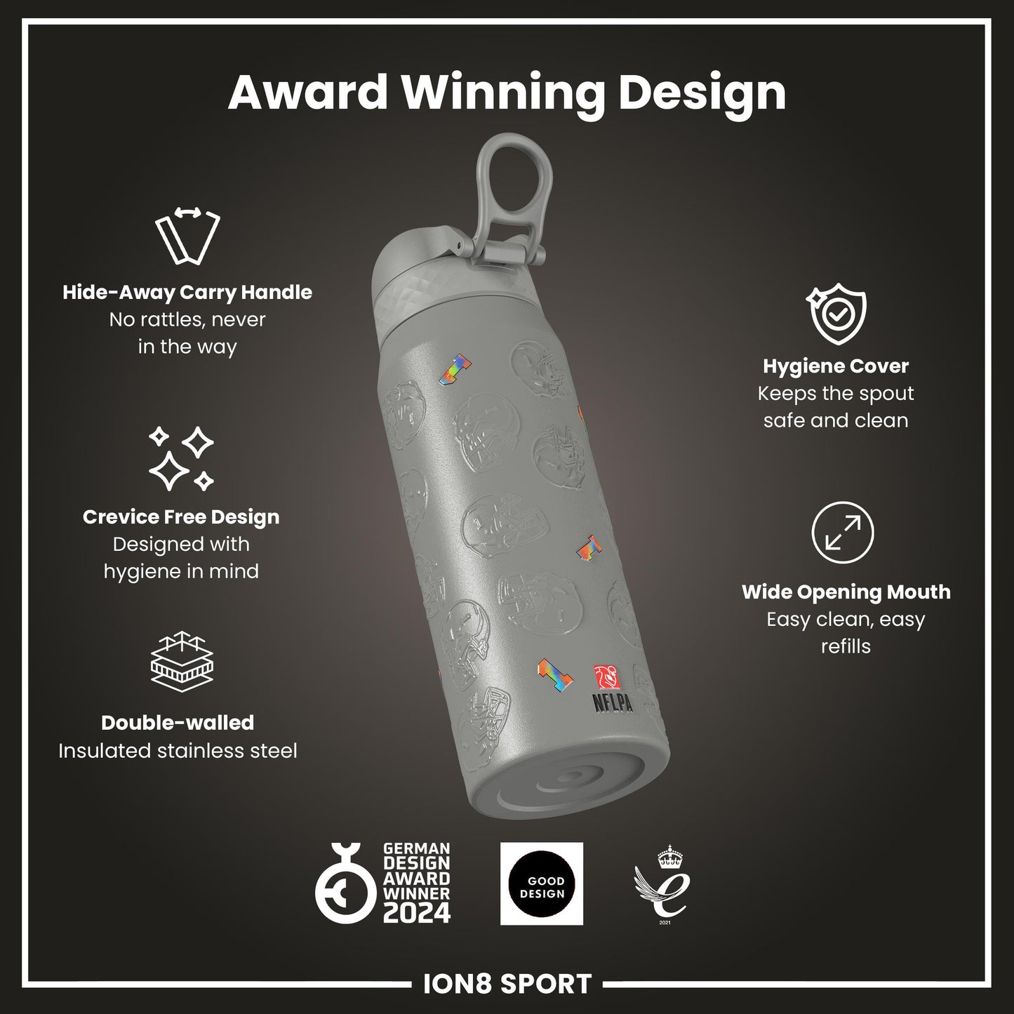 NFL x Ion8 Sports, Insulated Bottle, Signature Series, Sauce Gardner, 750ml (24oz)