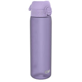 Purple water bottle standing upright with a closed flip-top lid marked with the text ION8 placed against a plain white background