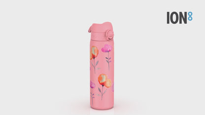 Auslaufsichere, schlanke Wasserflasche, Edelstahl, Blumen, 600 ml (20 oz)