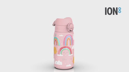 Leak Proof Kids Water Bottle, Stainless Steel, Rainbows, 400ml (13oz)