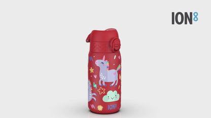 Leak Proof Kids Water Bottle, Stainless Steel, Red Unicorns, 400ml (13oz)