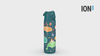 Leak Proof Slim Water Bottle, Stainless Steel, Whales, 600ml (20oz)