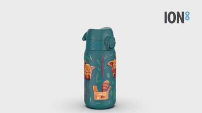 Leak Proof Kids Water Bottle, Stainless Steel, Red Pandas, 400ml (13oz)