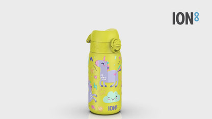 Leak Proof Kids Water Bottle, Stainless Steel, Yellow Unicorns, 400ml (13oz)