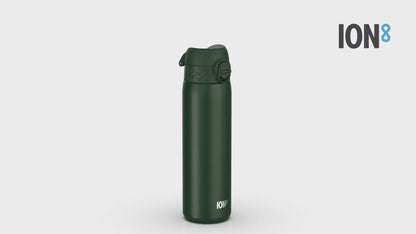 Leak Proof Slim Water Bottle, Stainless Steel, Dark Green, 600ml (20oz)