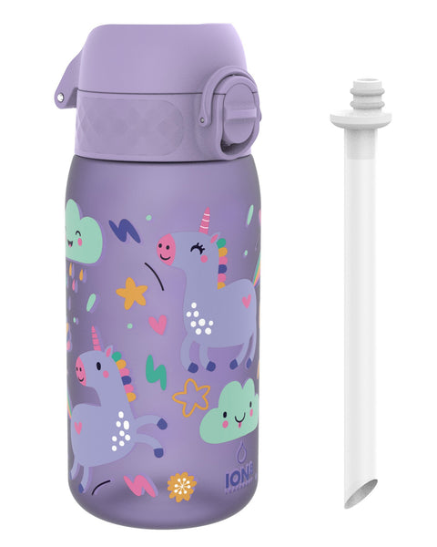 Kids Water Bottle With Straw, Recyclon, Purple Unicorns, 350ml