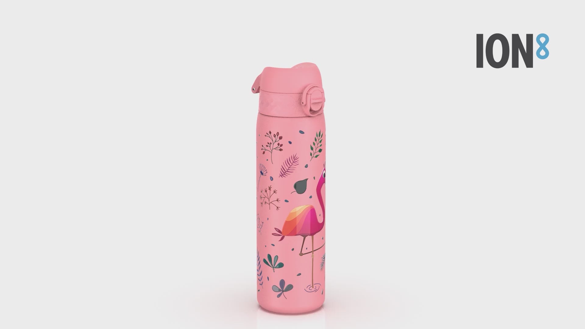 360 Video View of Ion8 Leak Proof Slim Water Bottle, Stainless Steel, Flamingo, 600ml (20oz)