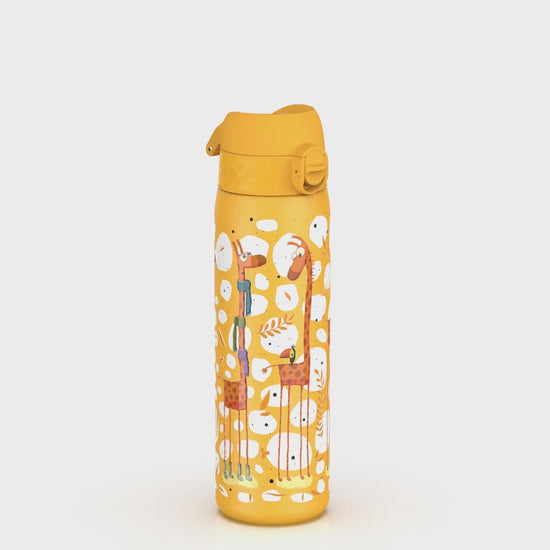 360 Video View of Ion8 Leak Proof Slim Water Bottle, Stainless Steel, Giraffes, 600ml (20oz)