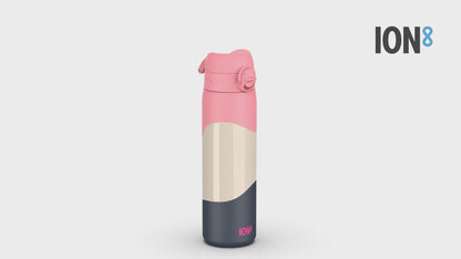 360 video view of Ion8 Leak Proof Slim Water Bottle, Vacuum Insulated Stainless Steel, Navy/Pink Blocking, 500ml