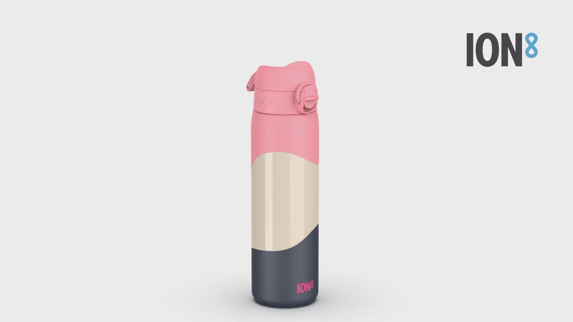 360 video view of Ion8 Leak Proof Slim Water Bottle, Vacuum Insulated Stainless Steel, Navy/Pink Blocking, 500ml