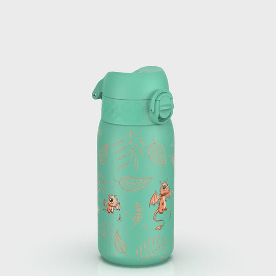 360 Video View of Ion8 Leak Proof Kids Water Bottle, Stainless Steel, Egg to Dragon, 400ml (13oz)