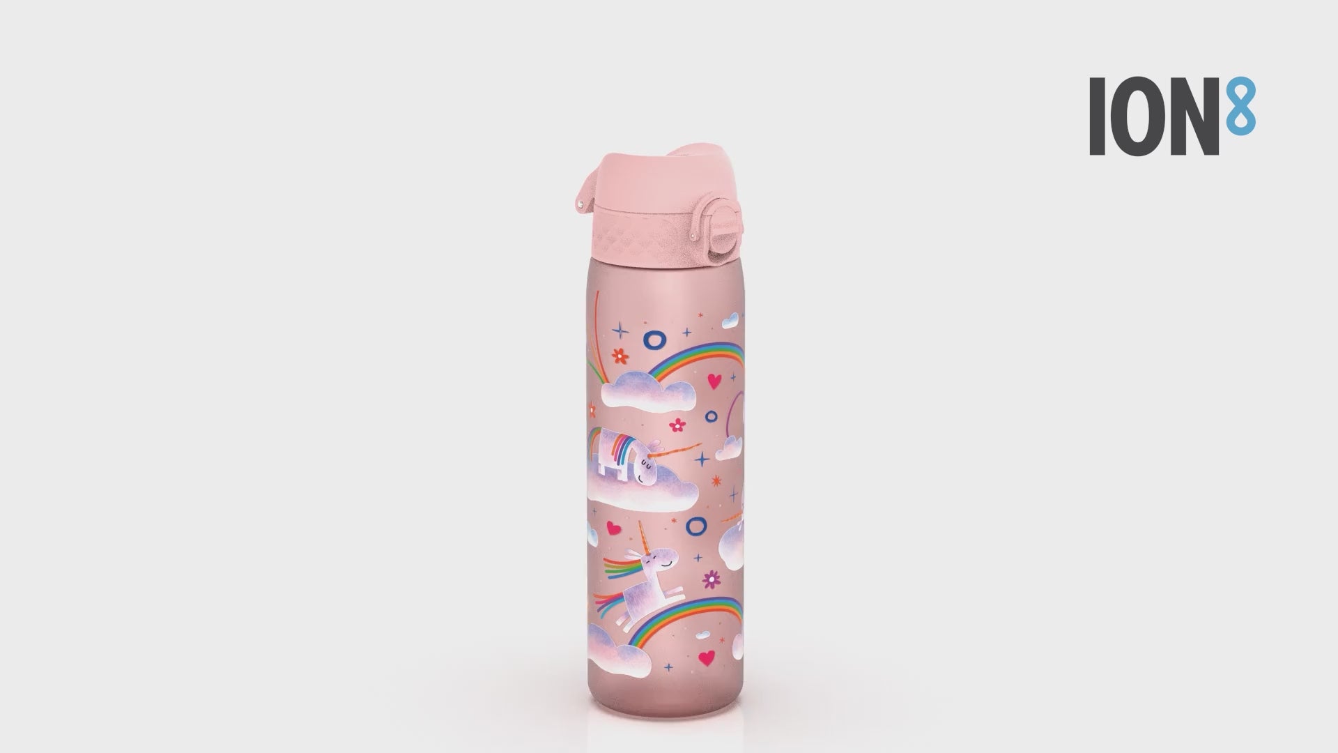 360 Video View of Ion8 Leak Proof Slim Water Bottle, BPA Free, Unicorn Rainbows, 600ml (20oz)