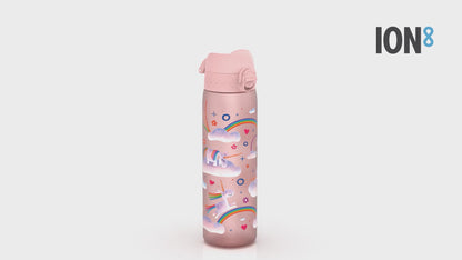 360 Video View of Ion8 Leak Proof Slim Water Bottle, BPA Free, Unicorn Rainbows, 600ml (20oz)