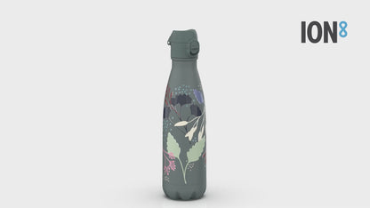 Leak Proof Thermal Steel Water Bottle, Vacuum Insulated, Navy Botanical, 500ml (17oz)