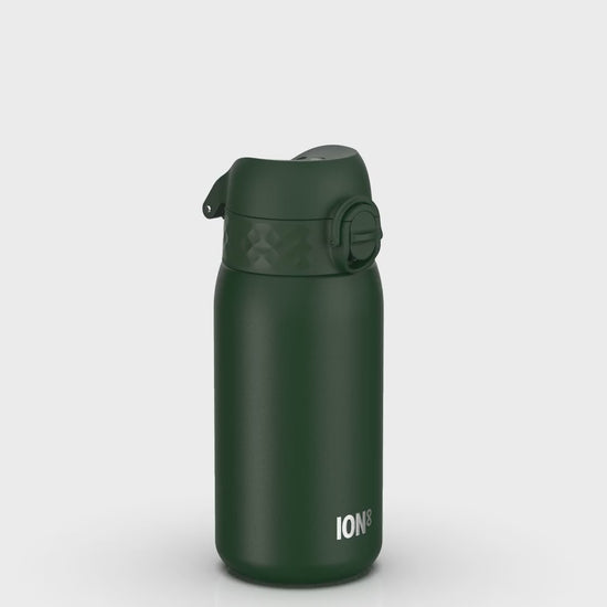 360 Video View of Ion8 Leak Proof Kids Water Bottle, Stainless Steel, Dark Green, 400ml (13oz)